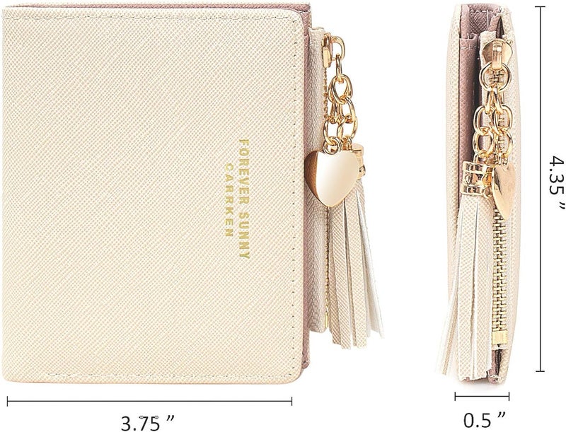 KOTORA Womens Small Wallet Girls Tiny Slim Wallets Pretty Mini Card Holder Thin Short Zip Coin Purse with Love Pendant and Tassels (Beige) - Image 4